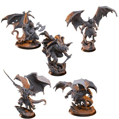 Draconian Miniature Squad Set, Unpainted 32mm Fantasy Figures, Gaming Miniatures for DND, Pathfinder, Warhammer 40k, Pre-Cleaned and Cured