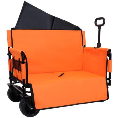 3-in-1 Folding Utility Wagon with Bench Seat, 500 lbs Capacity, 9"x4" All-Terrain Beach Tires, Perfect for Camping & Beach (Orange-Scooter)