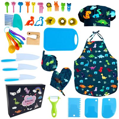 Kids Cooking and Baking Chef Set, Apron Chef Hat Accessories Complete Cooking Set, Dress Up Pretend Play Career Role Play Costume Toys Thanksgiving for Boys Girls