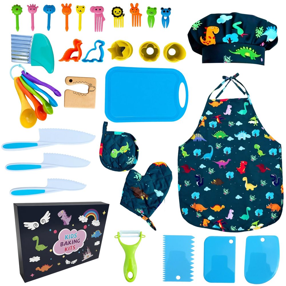 Kids Cooking and Baking Chef Set, Apron Chef Hat Accessories Complete Cooking Set, Dress Up Pretend Play Career Role Play Costume Toys Thanksgiving for Boys Girls