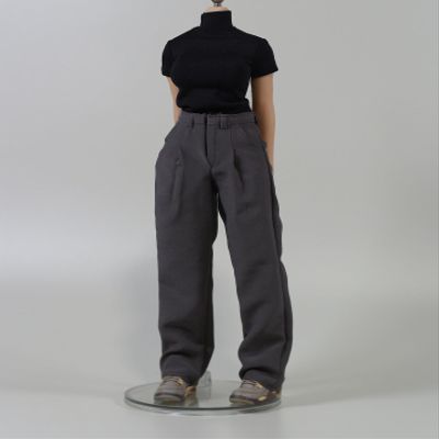1/6 Scale Female Clothes, Commuter Daily Wear Casual Outfits for 12-inches Female Action Figure Body Doll, Short / Long Sleeves Tops & Wide-leg / Cuffed Trousers Clothing (deep-grey wide-leg trousers)