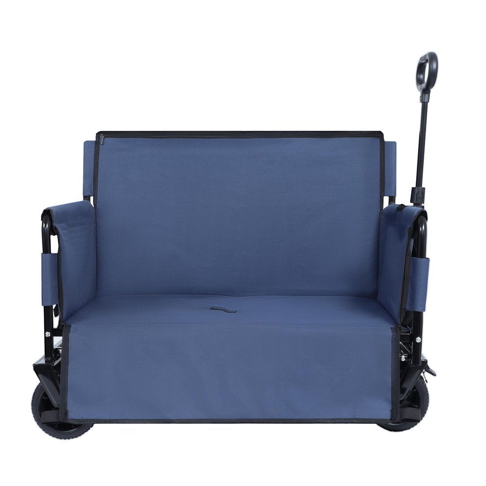 3-in-1 Folding Utility Wagon with Bench Seat, 500 lbs Capacity, 9"x4" All-Terrain Beach Tires, Perfect for Camping & Beach (Dark Blue-Scooter)