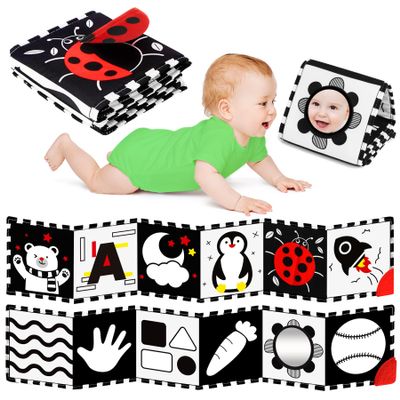 High Contrast Baby Toys for Newborn, Tummy Time Mirror, Black and White Baby Toy for 0-6 Months, Soft Montessori Visual Stimulation Infant Book, Boy Girl Shower Valentines Gift, Easter Basket Stuffers