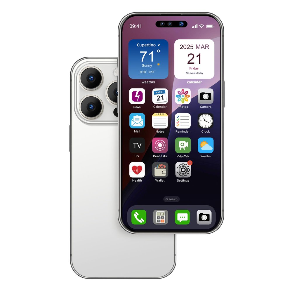 Dummy Fake Phone Model, Looks Like The Real Phone Compatible with Phone 16 Pro max, for Cell Phone Store Display or Send a Toy Phone 16 Promax for Kids (Silver Rainbow Front)