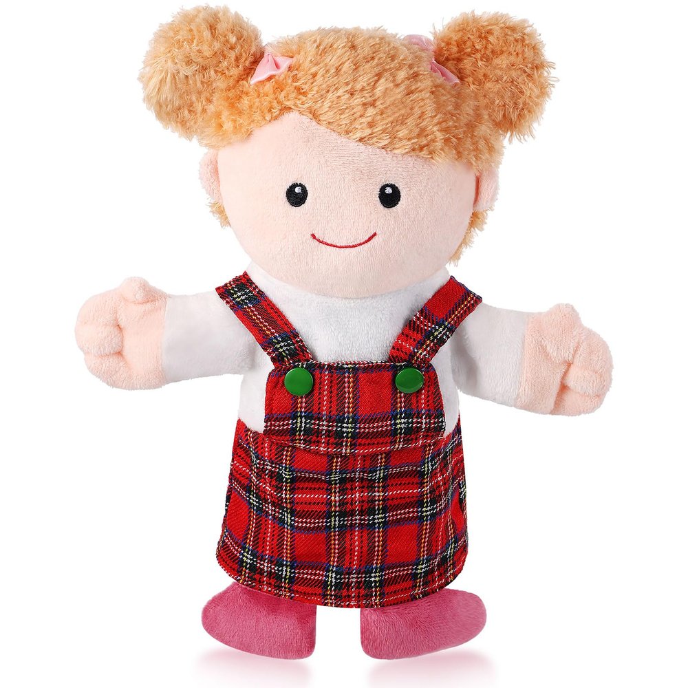 1 Pcs Family Hand Puppets 13 Inch Grandparents, Mom & Dad, Brother & Sister Plush Hand Puppet Toys Role-Play Toy Puppets for Kids Storytelling Imaginative Pretend Play Teaching Preschool(Sister A)