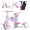 Phobby 5 in 1 Toddler Tricycle with Steering Push Handle for 1 2 3 4 Years Old, Kids Trike with Removable Pedals, First Riding Toy Birthday Gift for Girls Boys, Pink view 1