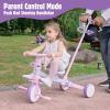 Phobby 5 in 1 Toddler Tricycle with Steering Push Handle for 1 2 3 4 Years Old, Kids Trike with Removable Pedals, First Riding Toy Birthday Gift for Girls Boys, Pink view 2