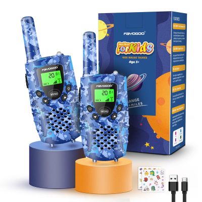 FAYOGOO 2 Pack Walkie Talkies for Kids Long Range 4 Miles,Kids Walkie Talkies with Flashlight, Christmas Birthday Toys Gifts Ideas Present for 3-12 Year Old Boys Girls (Blue)