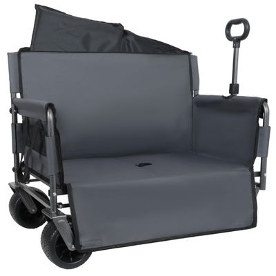 3-in-1 Folding Utility Wagon with Bench Seat, 500 lbs Capacity, 9"x4" All-Terrain Beach Tires, Perfect for Camping & Beach (Gray-Wheel)