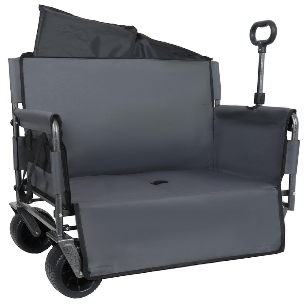 3-in-1 Folding Utility Wagon with Bench Seat, 500 lbs Capacity, 9"x4" All-Terrain Beach Tires, Perfect for Camping & Beach (Gray-Wheel)