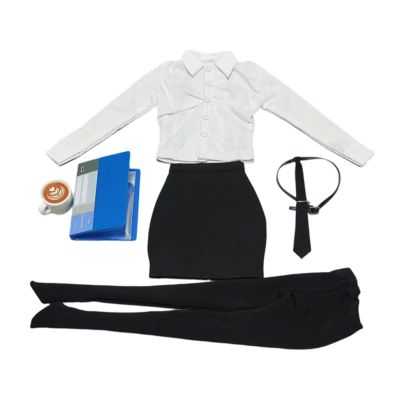 1/6 Scale Female Clothes Collectible Woman Figure Fashion Wear Workplace Stylish Doll Clothing Outfits Pantyhose White Shirt, Black White