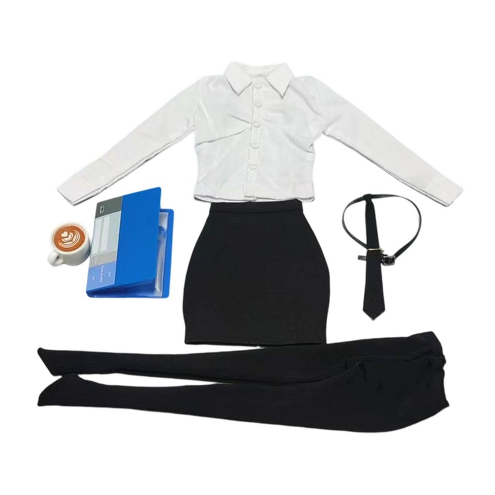 1/6 Scale Female Clothes Collectible Woman Figure Fashion Wear Workplace Stylish Doll Clothing Outfits Pantyhose White Shirt, Black White