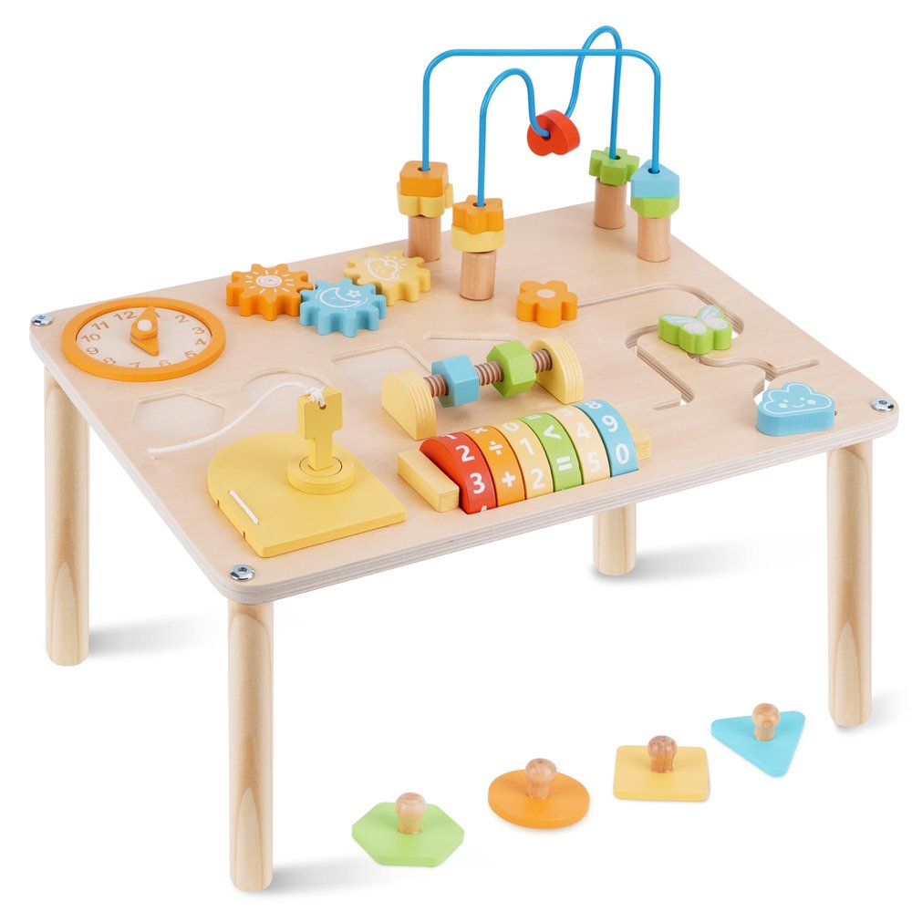 ATOYUS Activity Table for 1 2 Year Old, Wooden Montessori Toys Activity Center for Toddlers 1-3 Boys Girls, 8 in 1 Kids Sensory Game Play Table, 1st 2nd Christmas Birthday Gifts for 12 Months+ Baby
