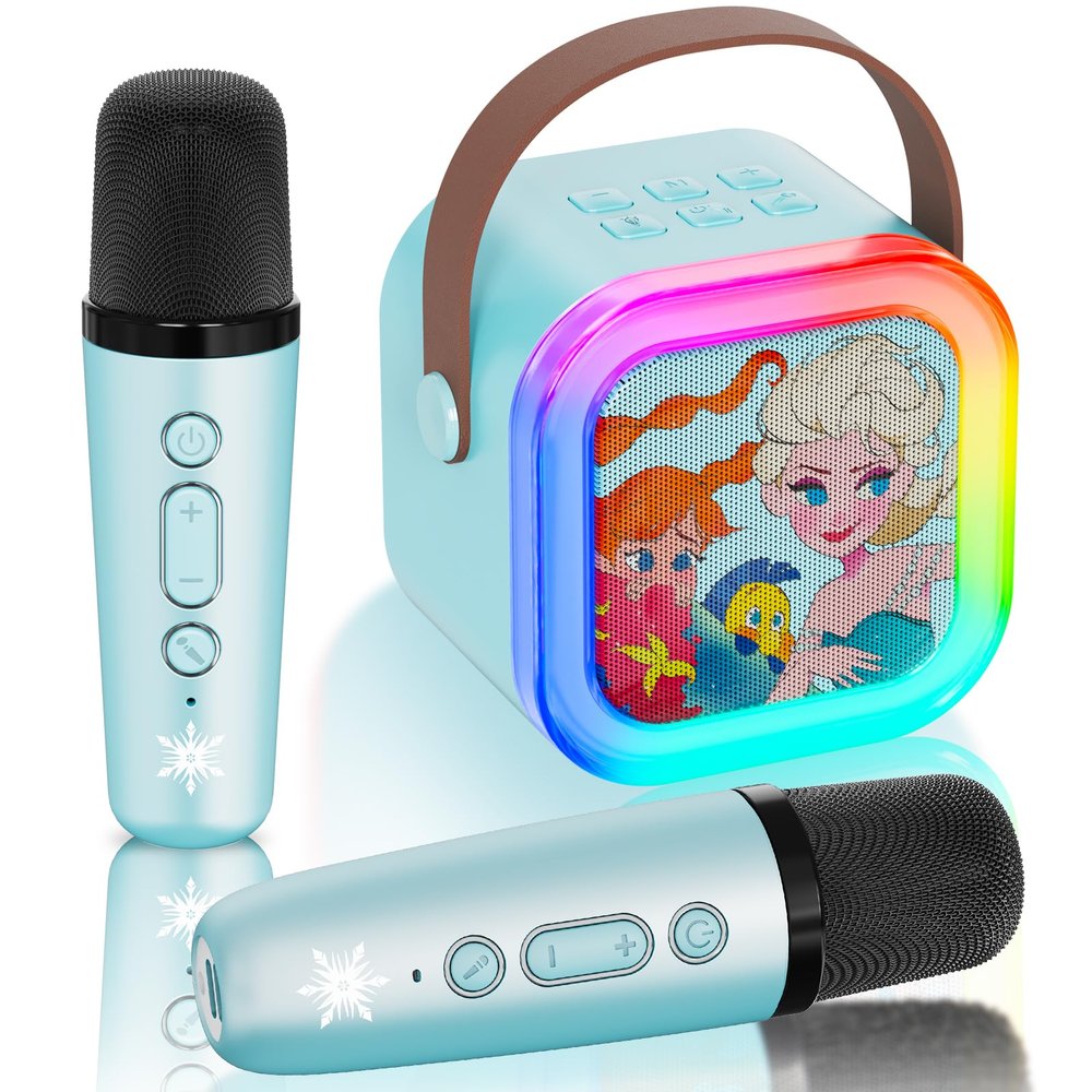 VibeHaven Frozen-Themed Kids Karaoke Machine for Girls with 2 Wireless Microphones | Mini Portable Karaoke Machine | Birthday Gift Toys for Girls & Boys Ages 3-12
