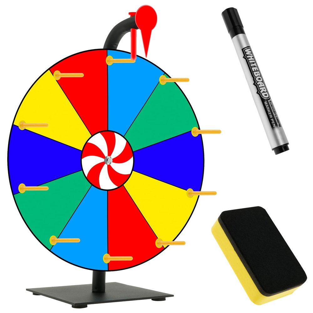12inch Prize Wheel, Rotating Wheel 10 Slots Color Tabletop Spin Prize Wheel, Tabletop Roulette Wheels of Fortune with Dry Eraser and Marker Pen