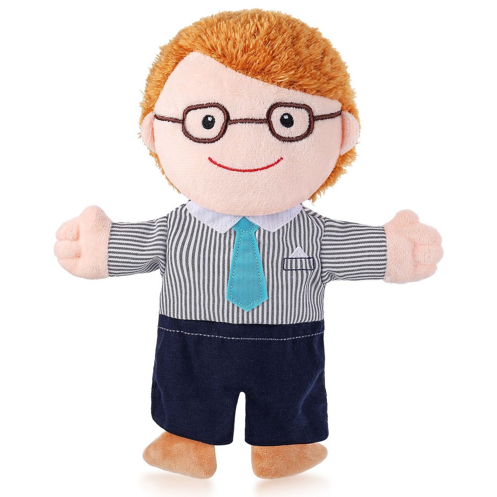 1 Pcs Family Hand Puppets 12 Inch Grandparents, Mom & Dad, Brother & Sister Plush Hand Puppet Toys Role-Play Toy Puppets for Kids Storytelling Imaginative Pretend Play Teaching Preschool(Dad A)