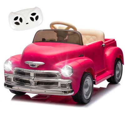 12V Kids Ride On Truck Car with Parental Control, Licensed Chevrolet 3100 Pickup, Electric Car for Kids, Vintage Modeling, 3 Speeds, LED Lights, Bluetooth, USB, High-Power up to 4.35 km/h(Pink)