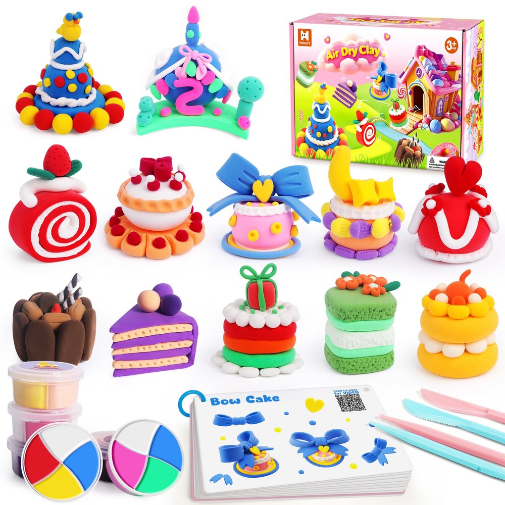 Air Dry Clay for Kids, 12 Boxes Modeling Clay Kit, DIY Molding Clay with Sculpting Tools and Tutorial, Ultra Light, Safe & Non-Toxic, Valentines Crafts for Girls Boys, School Projects Home Party Favor