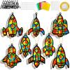32 Sets Outer Space Rocket Suncatchers Craft Kit DIY Window Stained Glass Effect Space Theme Paper Crafts for Home School Classroom Decoration Kid Birthday Gifts Creative Art Projects Activity Game view 1