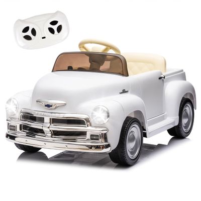 12V Kids Ride On Truck Car with Parental Control, Licensed Chevrolet 3100 Pickup, Electric Car for Kids, Vintage Modeling, 3 Speeds, LED Lights, Bluetooth, USB, High-Power up to 4.35 km/h(White)