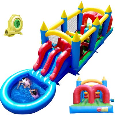 30FT Commercial Inflatable Obstacle Course for Big Kids Adults, 100% PVC Huge Inflatable Bounce House with Water Slide&Ball Pit, Adults Bounce House with Blower, Heavy Duty Outdoor Backyard, 30x8x8FT