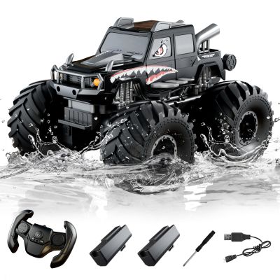 Amphibious Remote Control Car, Waterproof 360Rotate 4WD RC Monster Trucks,2.4GHz All Terrain Off-Road Pickup Toy,RC Car Pool Toys Remote Control Boat for Gifts for Boys Kids Age 8-12+ (Black)
