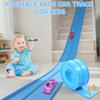 Flexible Race Car Ramp Track for Kids Toy 4 Small Race Cars and 8 Suction Cups Compatible with Hot Wheels and Diecast 1/64th Cars, Rolls Up Portable Racetrack for Ages 3 & Up (Light Blue) view 2