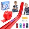 Flexible Race Car Ramp Track for Kids Toy 4 Small Race Cars and 8 Suction Cups Compatible with Hot Wheels and Diecast 1/64th Cars, Rolls Up Portable Racetrack for Ages 3 & Up (Red) view 1