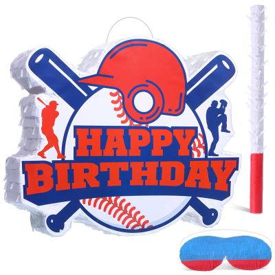 Jerify Large Baseball Piata for Kids 15.75 x 15.75 Inches Baseball Piata with Bat and Blindfold Sports Theme Party Decoration Supplies for Birthday Party
