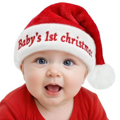 Baby's First Christmas Santa Hat, Soft Plush Red and White Christmas Hats, Cute Xmas Hat for Baby's First Holiday Season