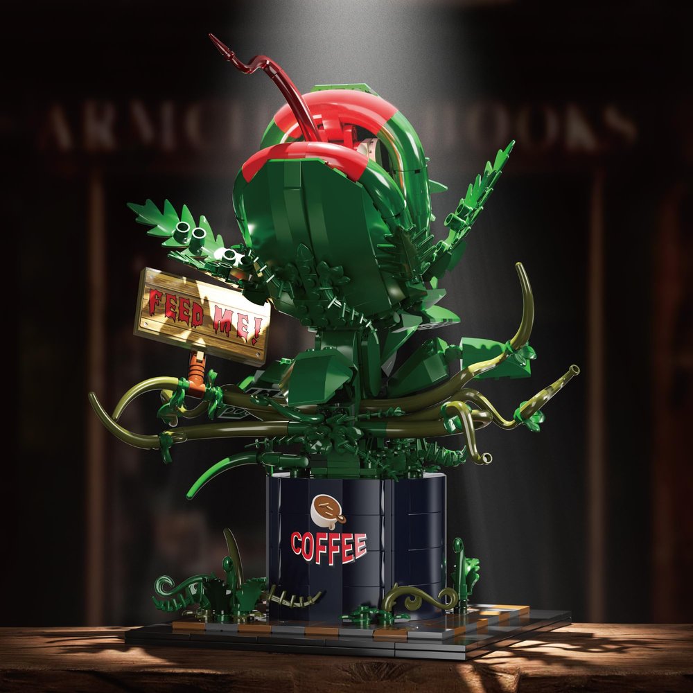 Audaxly 838PCS Large Piranha Plant Building Block Set, AuderyII Cannibal Flower Model with Coffee Can & Feed Me Sign, Horror Movie Decorations, Botanical Collection Toy Gifts for Adult & Teen Aged 8+