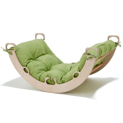 Climbing Arch with Green Color Pillow | Montessori Climbing Arch with Pillow  Wooden Indoor Rocker Arch for Toddlers | Gross Motor Skills & Sensory Play for Kids 1-10 Birthday Gift (Green)