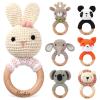 DJAFS Wooden Baby Rattle Handmade Crochet Animal Organic Sensory Toy for Teething Newborns, Infant Grip Trainer & Safe Baby Shower Gift (Customization Options) view 1