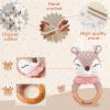 DJAFS Wooden Baby Rattle Handmade Crochet Animal Organic Sensory Toy for Teething Newborns, Infant Grip Trainer & Safe Baby Shower Gift (Customization Options) view 3
