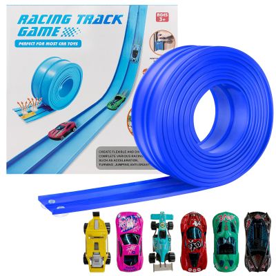 Dikopubby Flexible Race Track for Kids, 15FT Car Track with 4 Suction Cups and 6 Different 1/64th Cars - STEM Racing Toy for Boys & Girls Ages 3+ (Blue)