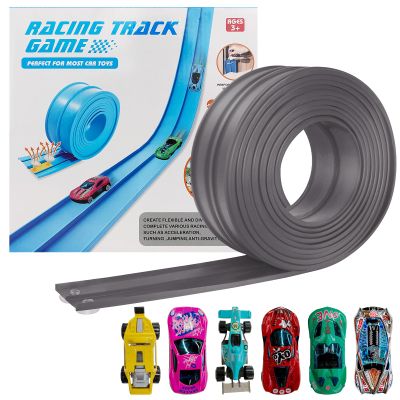 Dikopubby Flex Track Race Set for Kids, 15FT Starter Set Car Track with 4 Suction Cups and 6 Diecast 1/64th Cars - STEM Racing Toy for Boys & Girls Ages 3+ (Upgrade Orange) (Grey)