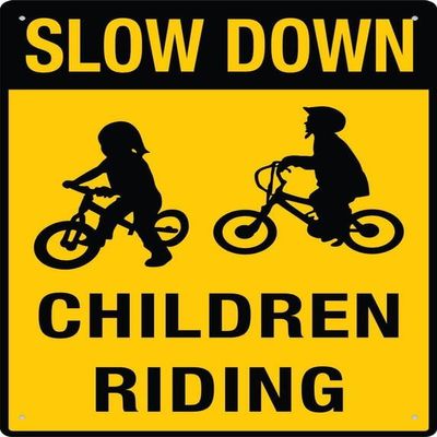 Slow Down Children Riding 12X8 Inch Metal Rustproof Aluminum Multicolor