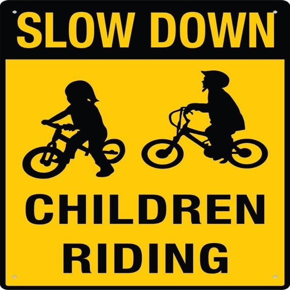 Slow Down Children Riding 12X8 Inch Metal Rustproof Aluminum Multicolor