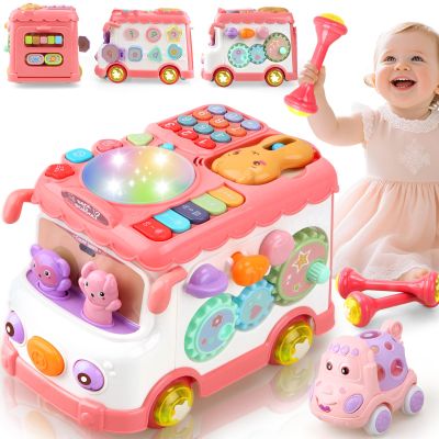 Britik Baby Bus Toys for 1+ Year Old Girl: 10-in-1 Montessori Musical Toys Multifunctional Bus, Educational Learning Sensory Toy for Toddler, Christmas Birthday Gifts for Girl 18+ Month 1-3 Year Old