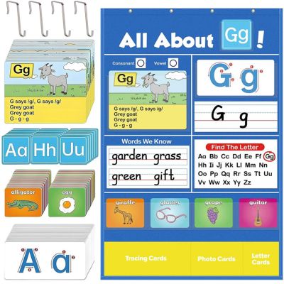 Alphabet Learning Pocket Chart, Classroom Wall Chart Early Letter Recognition/Early Literacy/Nteractive Assisted Education, Family School, Preschool, Kindergarten, 182 Cards