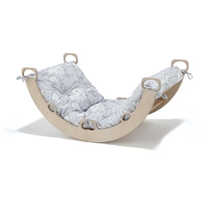 Climbing Arch with Map Design Pillow | Montessori Climbing Arch with Pillow  Wooden Indoor Rocker Arch for Toddlers | Gross Motor Skills & Sensory Play for Kids 1-10 Birthday Gift (Map)