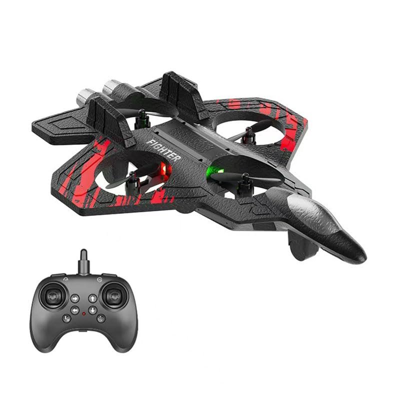 RGB LED RC Foam Fighter Plane - Stable Hover, 2.4G Remote Control, 360 Flip, Automatic Height Keep, Colorful Light, Vertical Takeoff and Landing,One Key Take & Off - Beginners Gift (Red Shell)