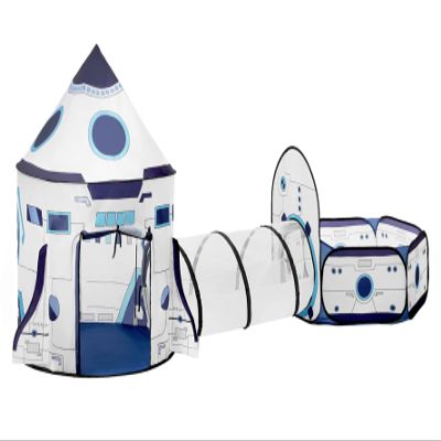 3PC Kids Play Tent with Tunnel and Ball Pit, Pop up Play Tents for Toddlers, Rocket Ship Playhouse for Indoor & Outdoor Use, Boys Spaceship Tent Set with Carry Bag, Ideal Gifts for Kids