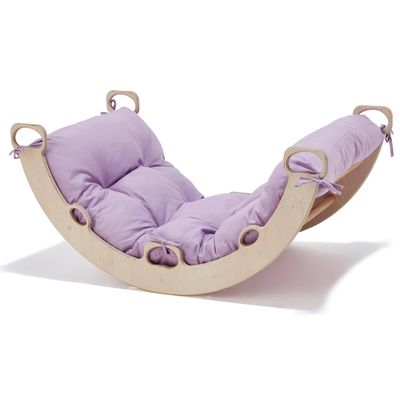 Climbing Arch with Lilac Color Pillow | Montessori Climbing Arch with Pillow  Wooden Indoor Rocker Arch for Toddlers | Gross Motor Skills & Sensory Play for Kids 1-10 Birthday Gift (Lilac)