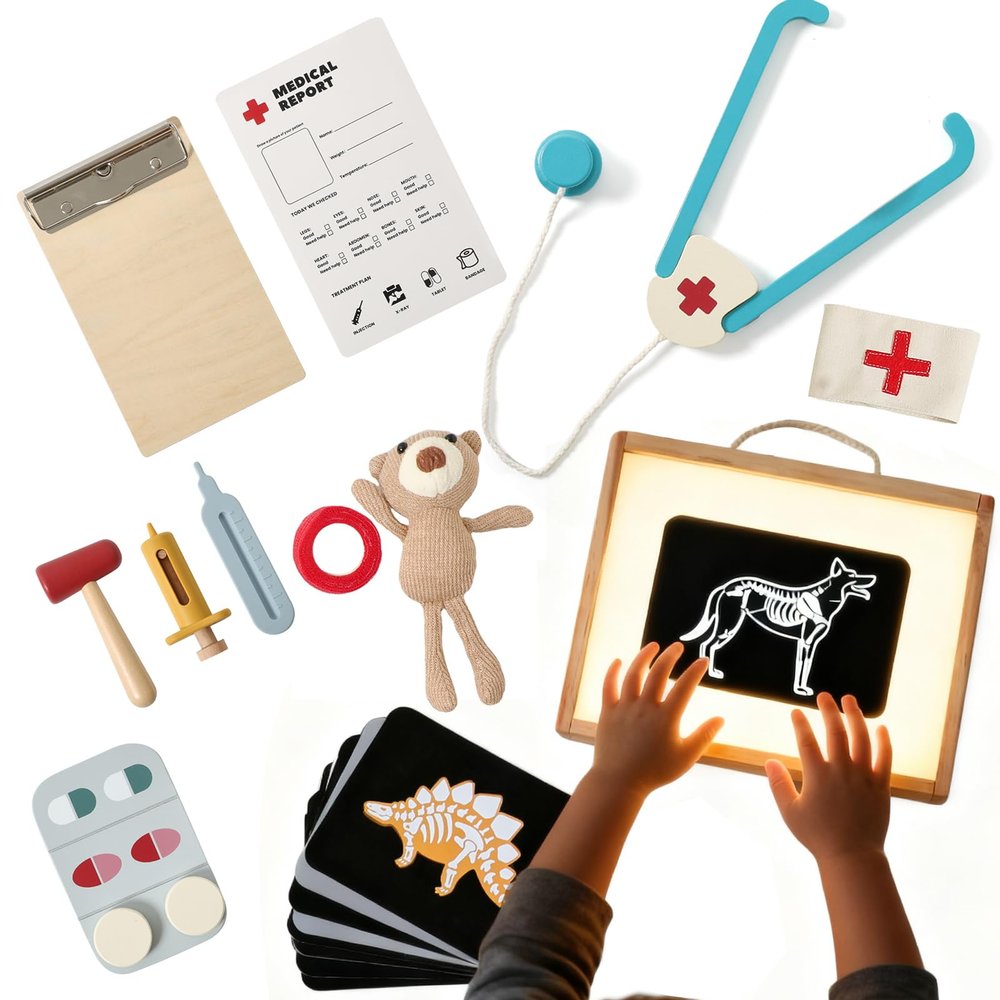 Kids Vet Doctor Kit & STEM Toy | Learn Animal Anatomy with Stethoscope, Organ/Muscle Models, X-Ray Cards | Interactive Pretend Play for Boys & Girls