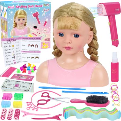 Doll Head for Hair Styling Kids, Pretend Play Hair Salon Toys for Girls