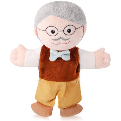 1 Pcs Family Hand Puppets 12 Inch Grandparents, Mom & Dad, Brother & Sister Plush Hand Puppet Toys Role-Play Toy Puppets for Kids Storytelling Imaginative Pretend Play Teaching Preschool(Grandpa A)