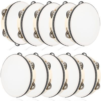 10 Pcs 8 Inch Adult Wedding Tambourines Drum Wooden Handheld Drums Metal Jingles Drums Musical Instruments Percussion for Church Wedding Party Favor