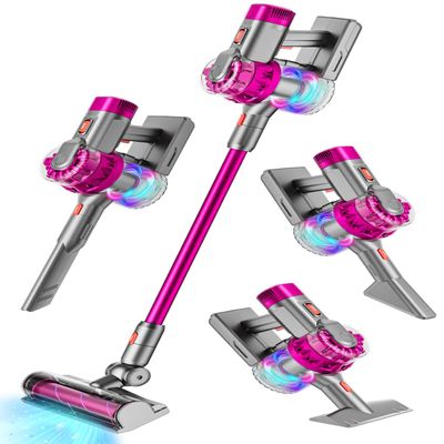 BLAXTEM 4-in-1 Kids Toy Vacuum That Works with Suction, Electric Toy Toddler Vacuum Cleaner for Children Ages 3 4 5 6+ Girls & Boys, Toddlers Toys Cleaning Set for Pretend Play (Rose Red)