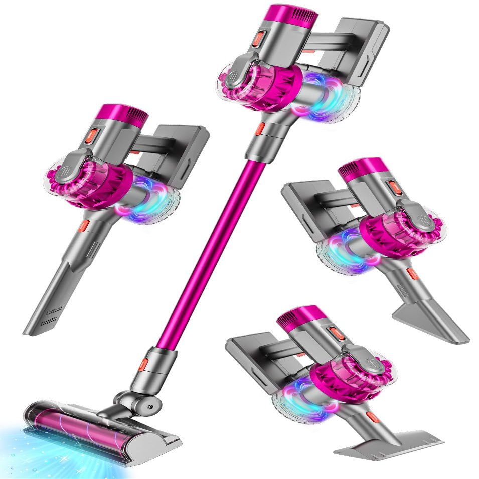 BLAXTEM 4-in-1 Kids Toy Vacuum That Works with Suction, Electric Toy Toddler Vacuum Cleaner for Children Ages 3 4 5 6+ Girls & Boys, Toddlers Toys Cleaning Set for Pretend Play (Rose Red)